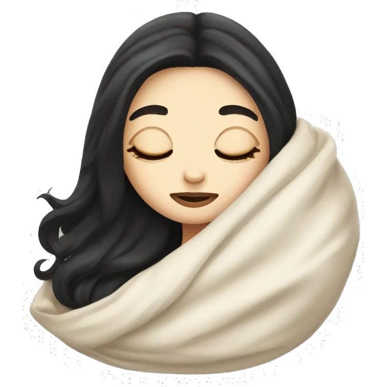 pale girl with long black hair sleeping in blanket  emoji