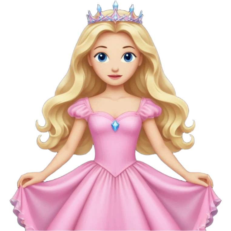 Glinda the Good Witch from the Wizard of Oz with light skin, blue eyes, blonde long hair, pink outfit emoji