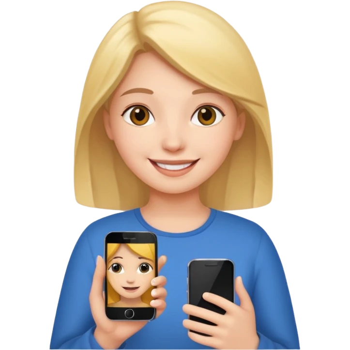 a girl holding a smartphone, smiling emoji