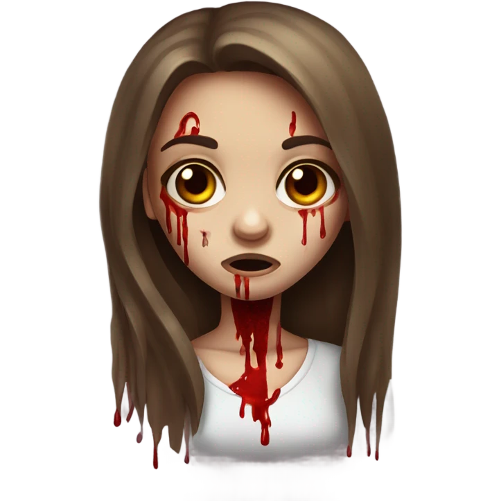 girl zombie with long brown hair,blood on her face,iphone emoji emoji