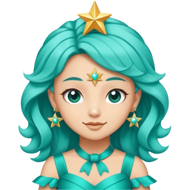 Stella sparkle sprite guardian of sparkle theater star-shaped head and a turquoise dress and ribbon emoji