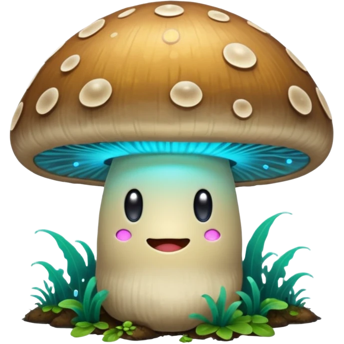 Glowing bioluminescent mushroom with half-closed “bedroom eyes” emoji