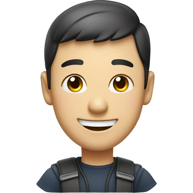 Smiling Chinese man shows thumbs up emoji