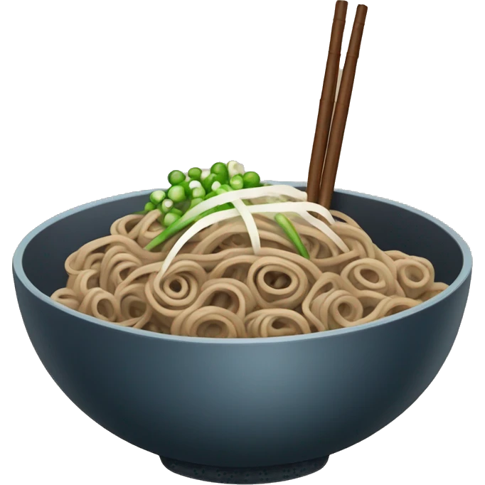 bowl of japanese buckwheat soba noodles with two chopsticks and spring onions emoji
