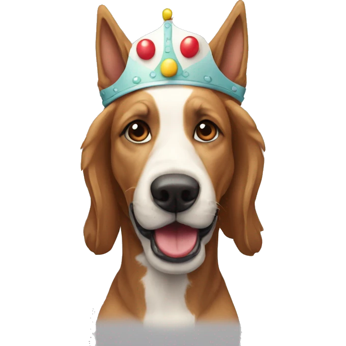 Perro con una corona y cara de payaso emoji