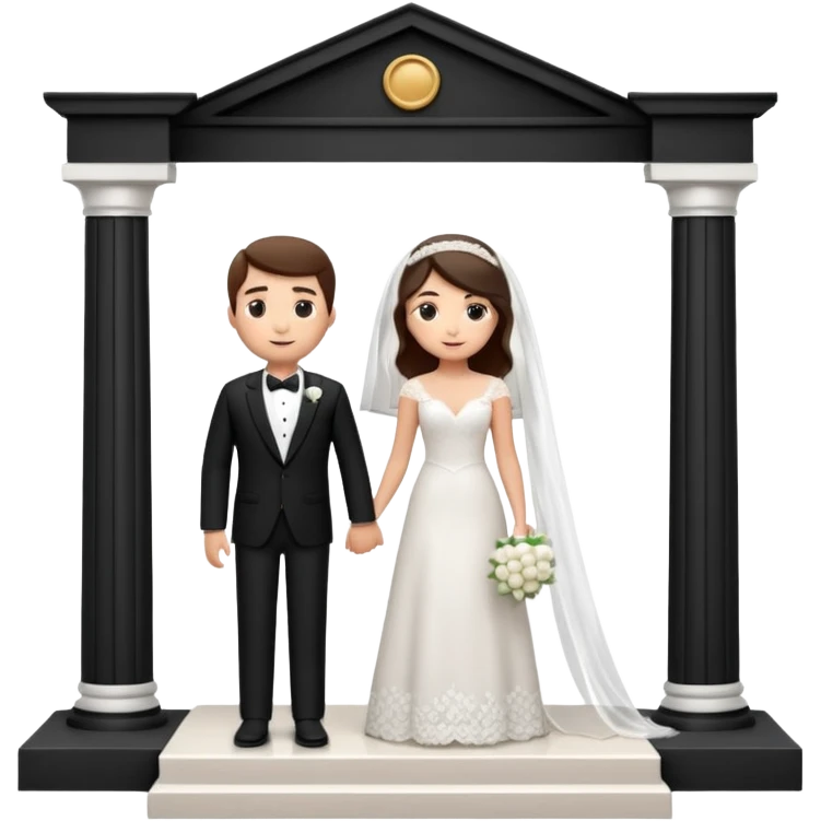 A 3D cartoon courthouse wedding venue with a bride and groom standing at the entrance, elegant white columns, soft natural lighting, simple modern decor, minimal background, realistic Memoji-style rendering. emoji