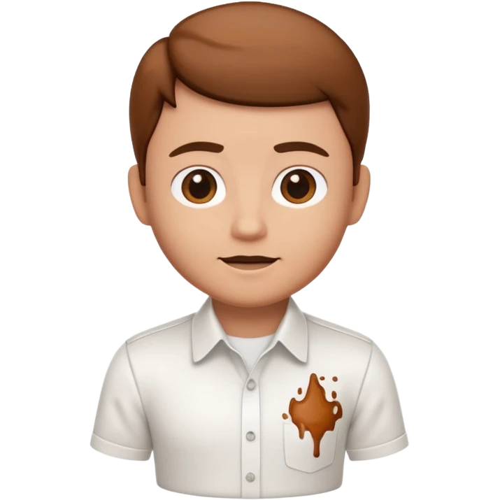 A 3D cartoon white shirt with a brown soil stain in the center, smooth fabric texture, bright lighting, realistic Memoji-style look. emoji