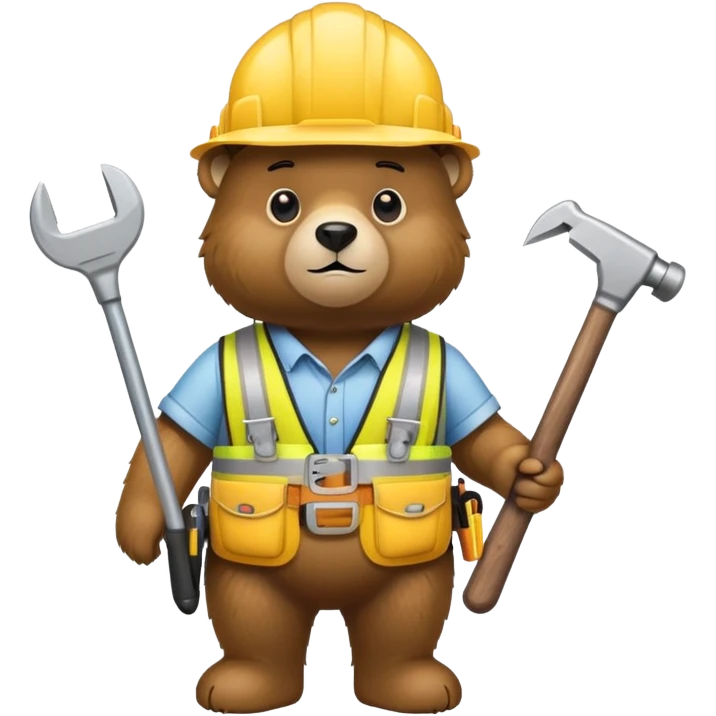 Bear wearing a yellow construction hard hat and tool belt emoji