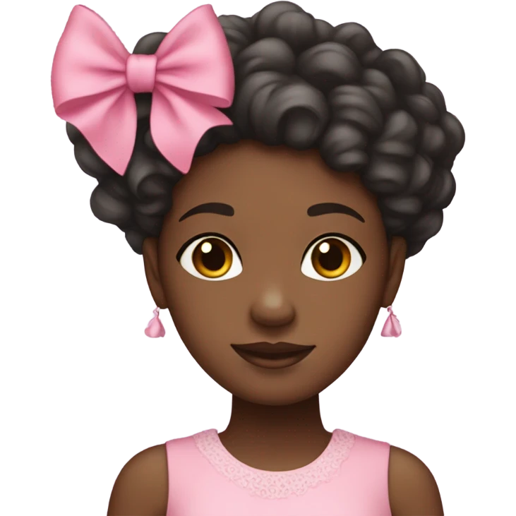 A black girl with curly hair and wearing a pink bow in her hair and wearing a pink dress emoji