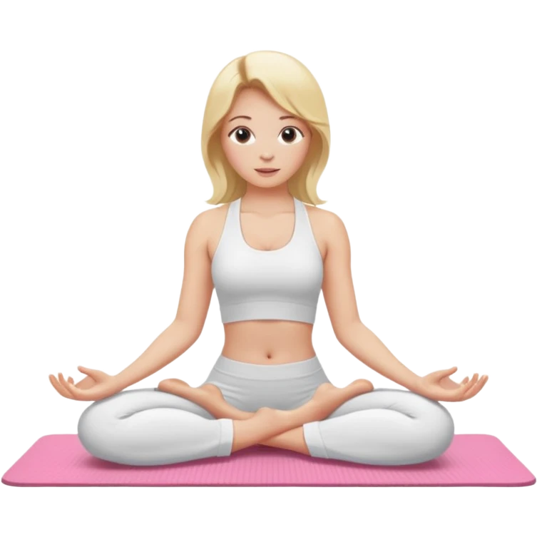 mulher fazendo yoga loira  com roupa branca e tapete rosa  emoji