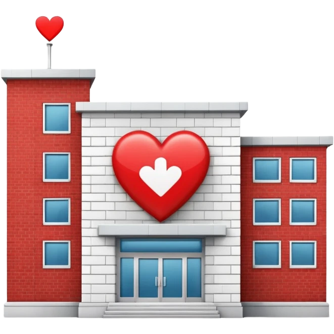 hospital building with a heart symbol emoji