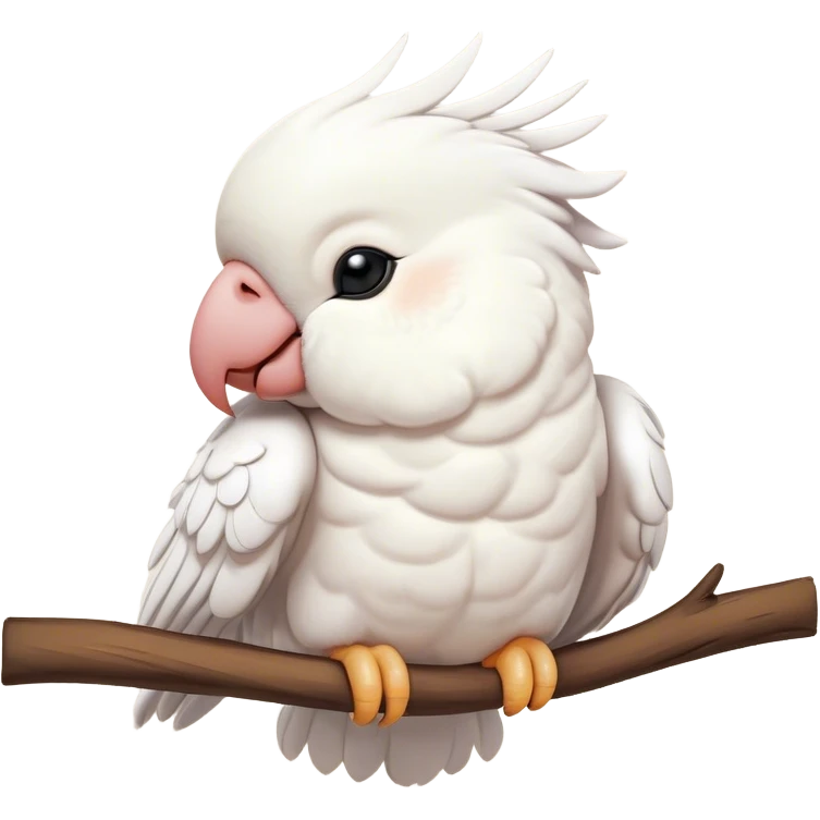 Meme-Worthy Cute Sleeping Cockatoo Portrait Emoji, Head resting peacefully with a contented smile, showcasing a softly feathered body with a gently drooping crest and eyes closed in serene slumber, Simplified yet adorably endearing features, highly detailed, glowing with a soft, drowsy tropical light, high shine, relaxed and utterly lovable, stylized with an air of playful laziness, soft glowing outline, capturing the essence of a sleeping cockatoo that feels destined to become the next viral icon of adorable rest! emoji