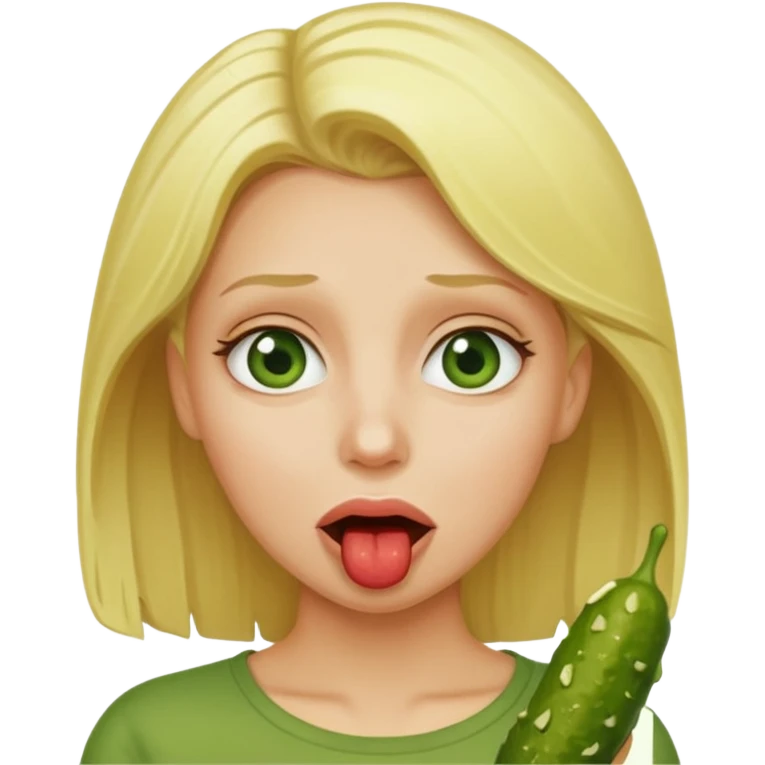 Naked Blonde with a pickle in her mouth emoji