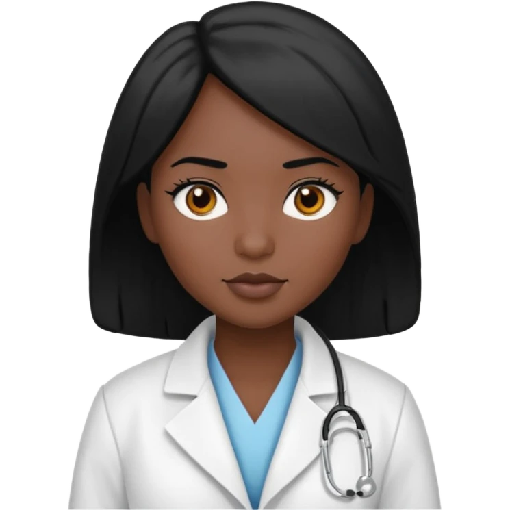 medical woman, with black hair and skin color emoji