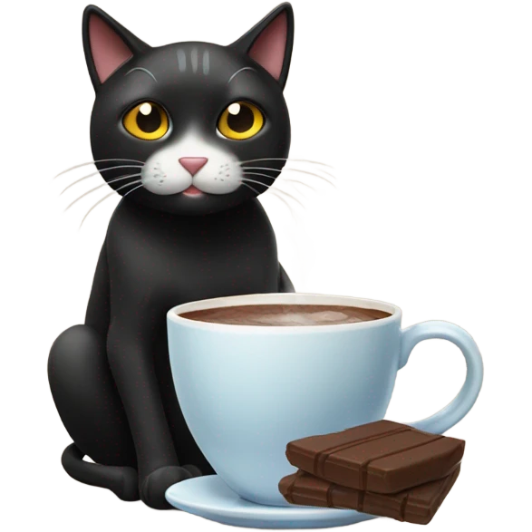 Black cat with a hot chocolate emoji