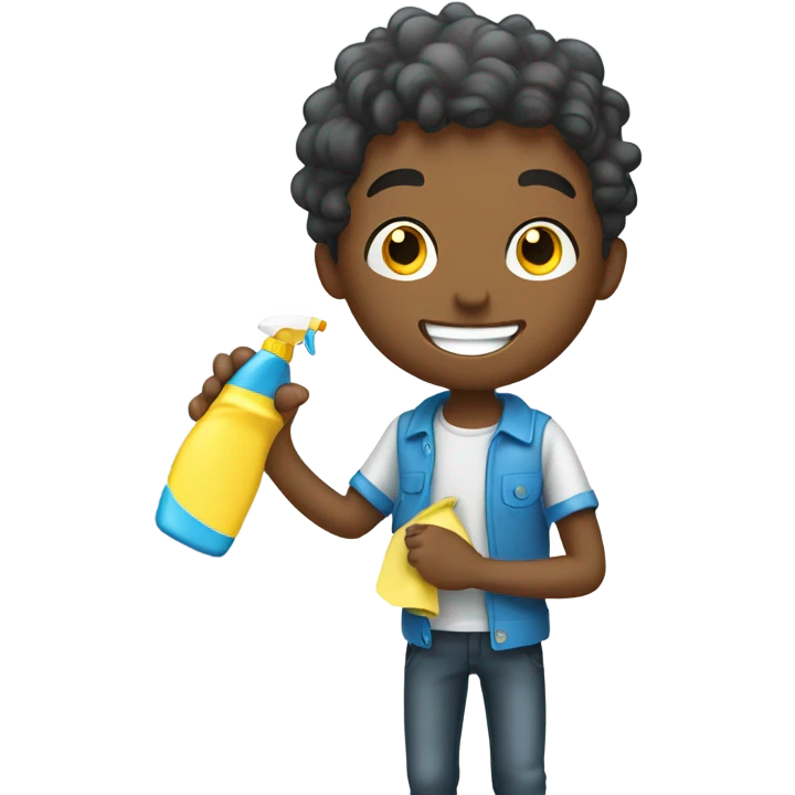 smiling boy indoors cleaning  emoji