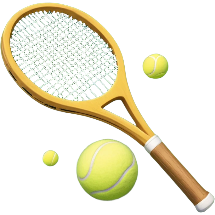 A detailed tennis racket resting on lush green grass beside a bright yellow tennis ball. The scene captures the essence of classic lawn tennis, with a crisp and clean background emphasizing the elegance and tradition of the sport emoji