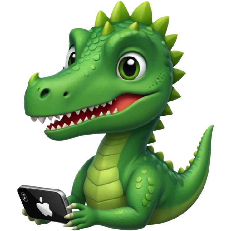 Dinosaur with Iphone looking in with heart eyes emoji