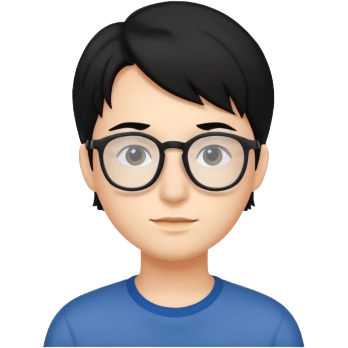 Joven con cabello negro, piel clara y con lentes emoji