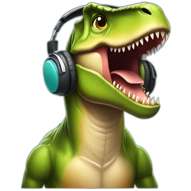 T-Rex wearing headphones emoji