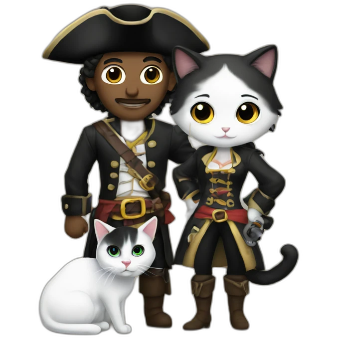 pirate couple with a black and white cat emoji
