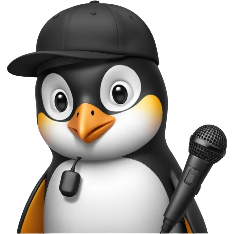 penguin with microphone with cap emoji