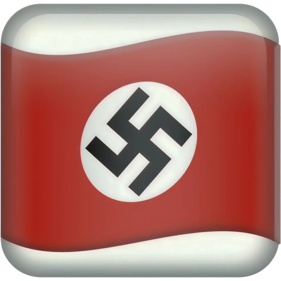 A red rectangular flag with a large white circle centered in the middle, and inside the circle is a black swastika rotated at a 45-degree angle. emoji