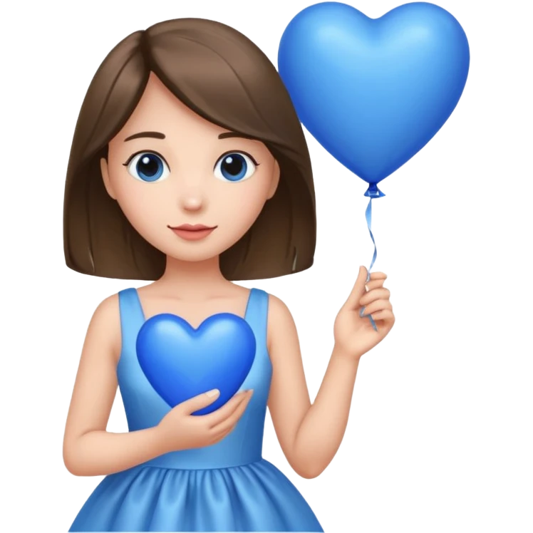 female wearing dress, holding balloon blue heart emoji