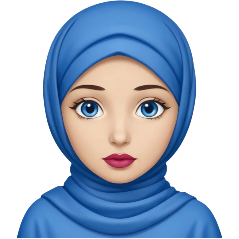 Turkish beautiful finish Konya girl blue eyes with blue hijab islamic dress and had on her hand blue rose design lipstick emoji