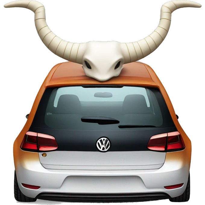 Volkswagen Golf with horns sitting on the hood emoji