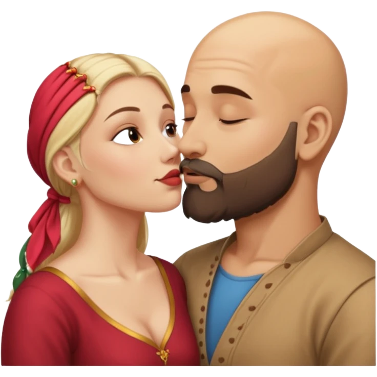 Naked, Indian, bald man with a beard kissing naked blonde fit woman emoji