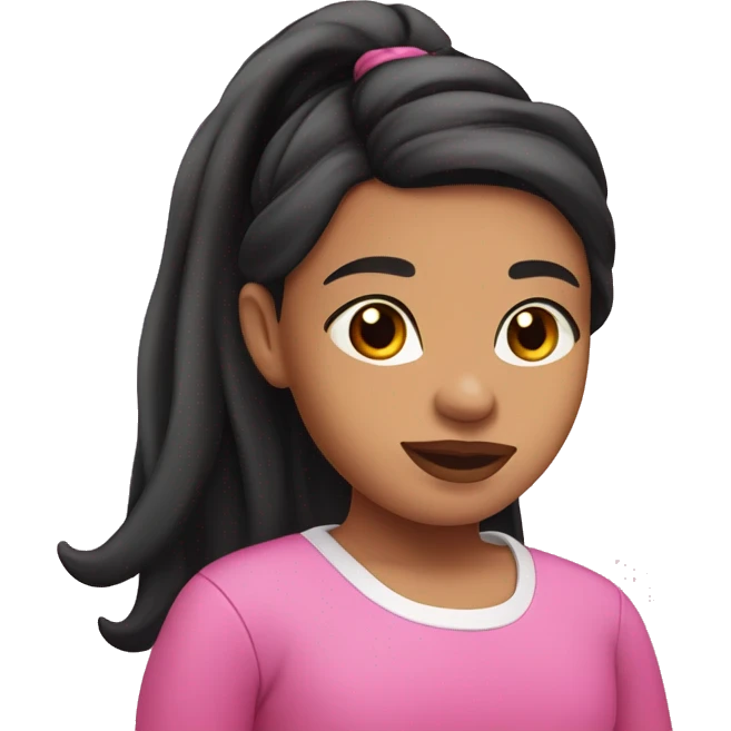 Kalinago girl with straight nose, pink lips, black wavy ponytail and pink shirt  emoji