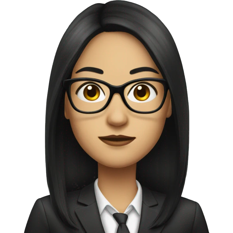 Female defense attorney with long black hair with glasses emoji
