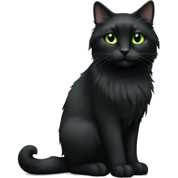 Black long haired cat with light green eyes emoji
