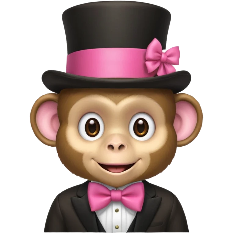 Cartoon monkey with a top hat with a pink bow on it emoji