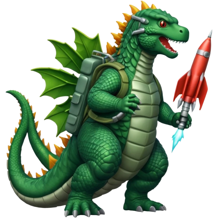Godzilla flying with a rocket pack emoji