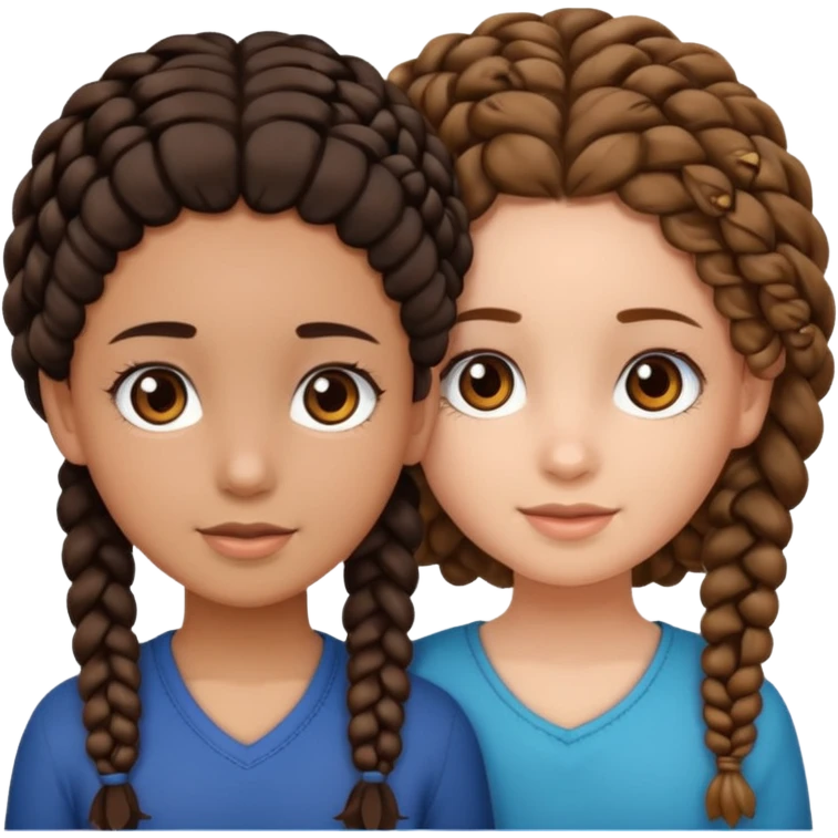 2 girl best friends. One is black with braids and brown eyes. One is white with curly brown hair with brown eyes. emoji