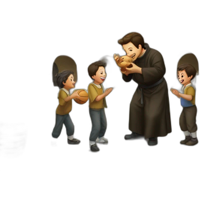 Don bosco playing with kids in the courtyard emoji