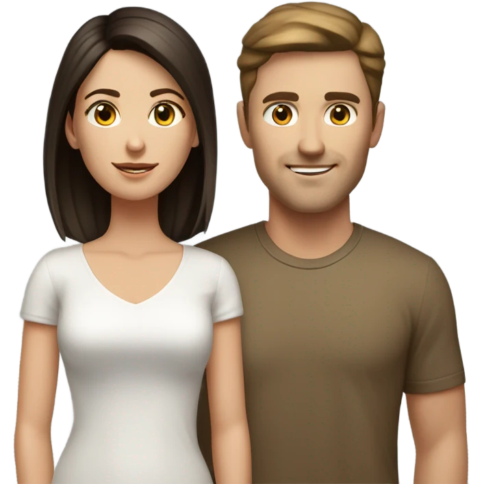 Dark haired white man with tan beautiful woman with brown straight short hair emoji