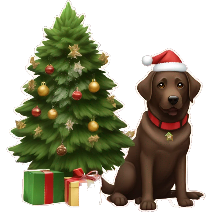 Chocolate lab and German Shepherd with Christmas tree emoji