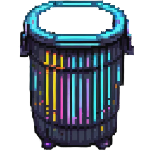 32x32 cyberpunk trash bin icon with futuristic neon elements, retro computer style emoji