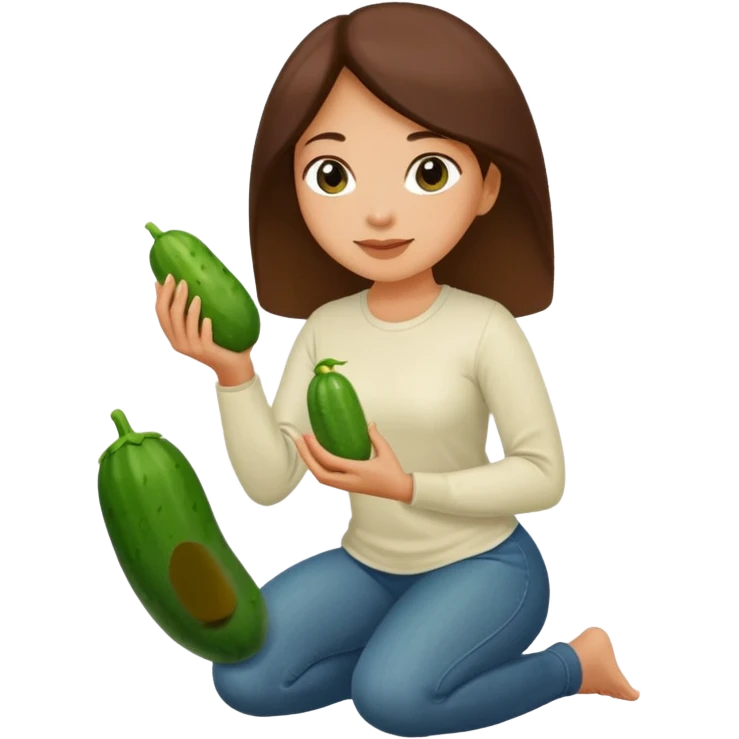 Mulher ajoelhada,com um pepino na mão emoji