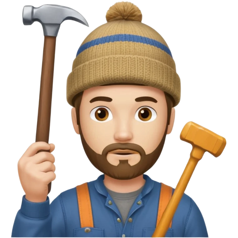 Woodworker goatee knit cap Carharttk shirt hand raised above head emoji