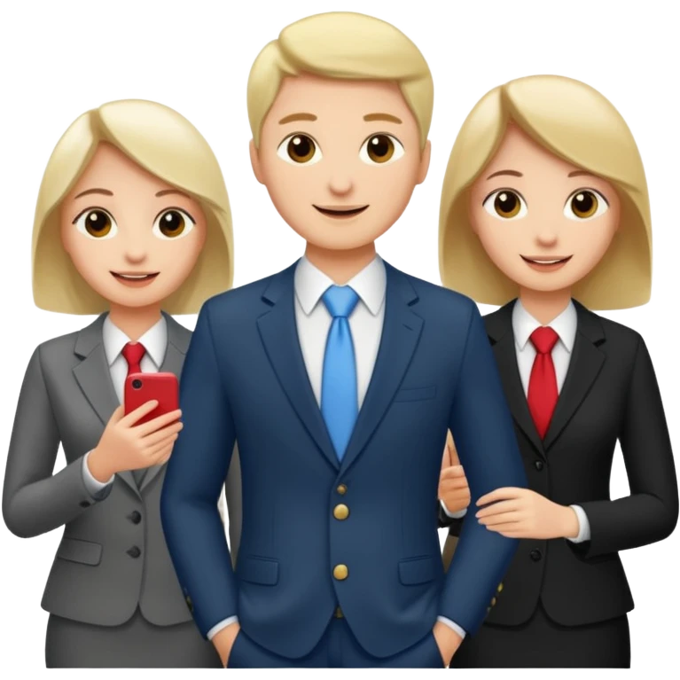 сделай деловых коллег, которые радосно что-то обсуждают. все должны быть светлокожими emoji