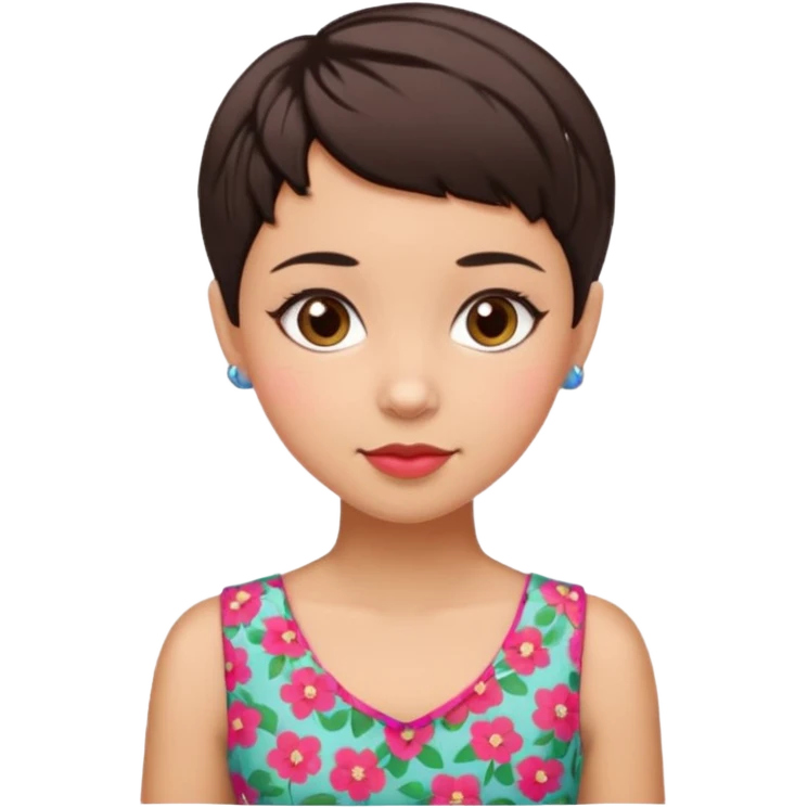 woman pixie cut dark brown hair with barrettes, hispanic, brown oval eyes, heart shaped face emoji