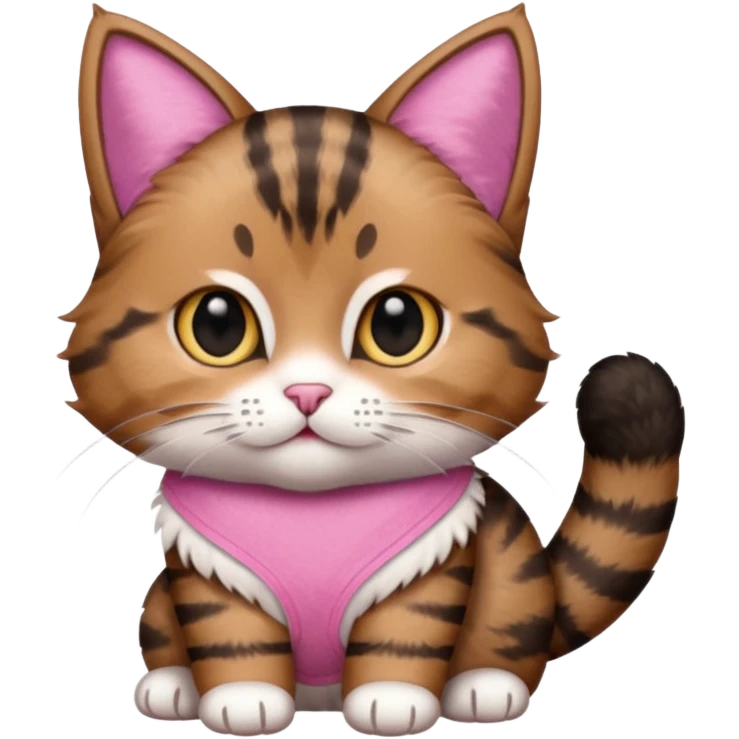 a  brown and black tabby cat, with a pink bandage on her front paw, emoji