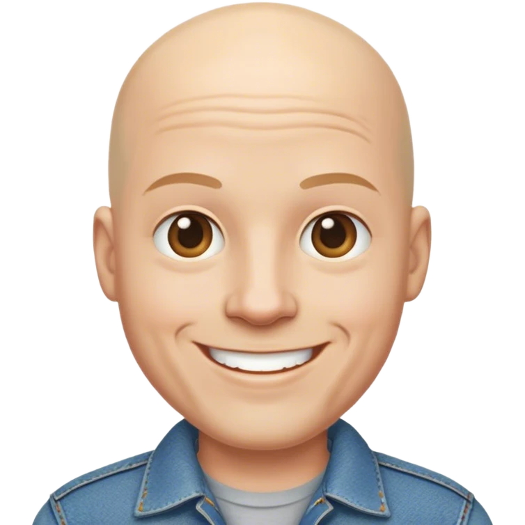 smiling bald man in denim emoji