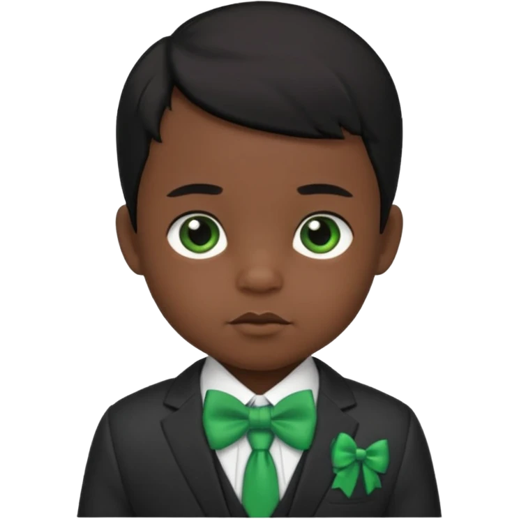 baby boy black hair in suit, with green bow emoji