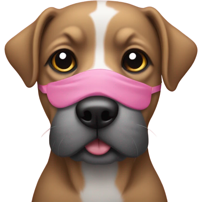 Dog with a gray eye eyepatch, and a pink tongue emoji