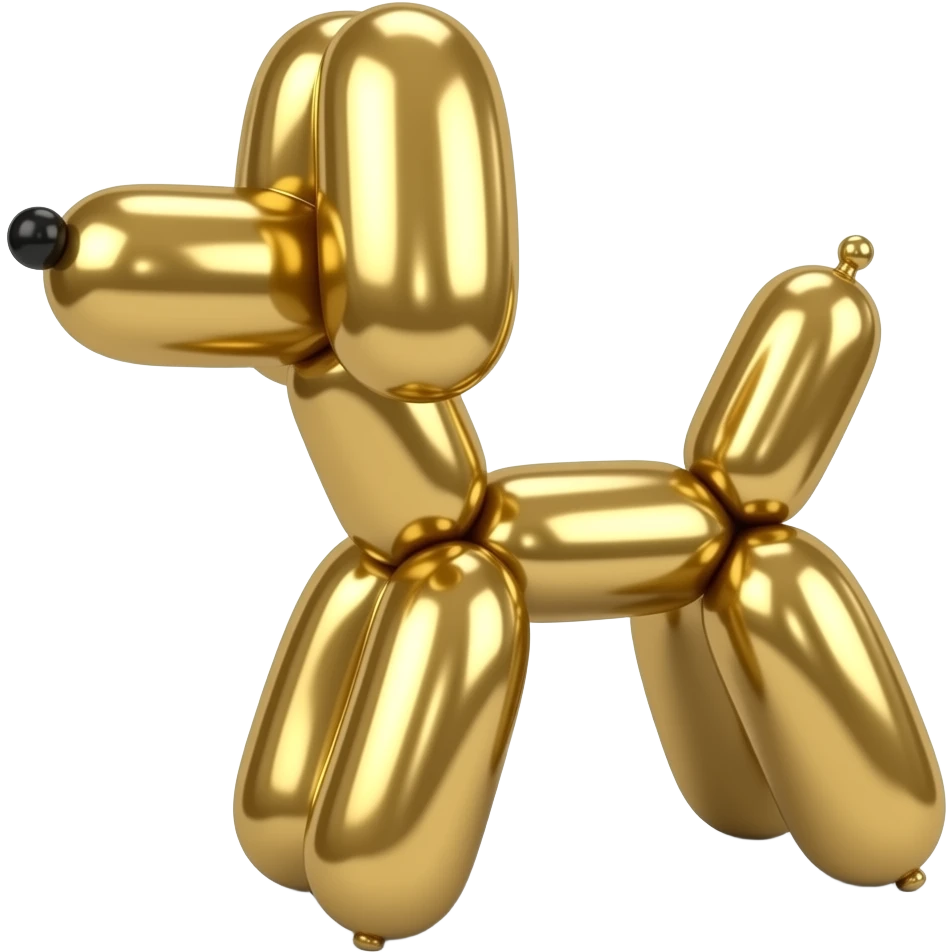 ​كلب بالون: مجسم لكلب مصنوع من البالونات بلون ذهبي معدني لامع. بدون تفاصيل الوجه emoji